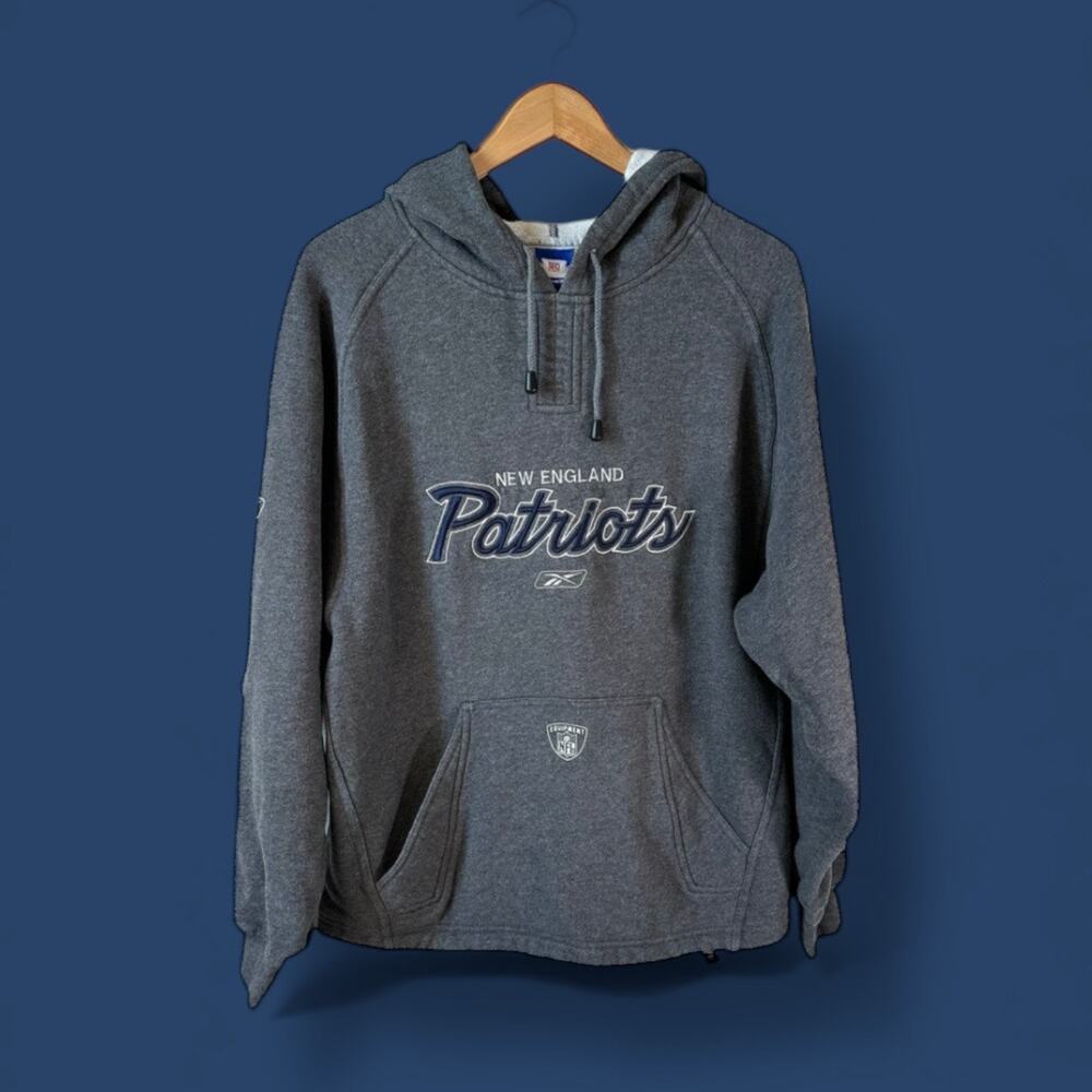 VTG Y2K REEBOK Mens New England Patriots Pullover Hoodie Gray S Streetwear Sport